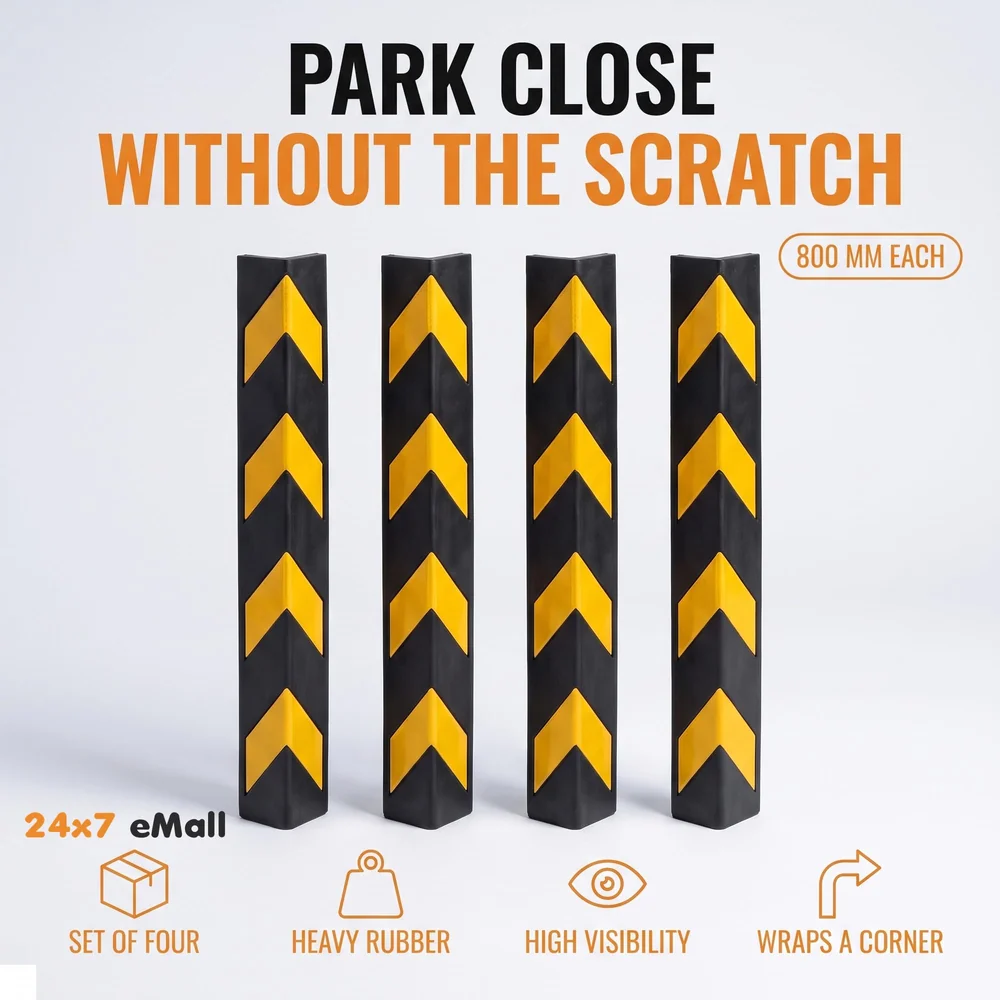 4 Pcs Corner Parking Guard Rubber Durable 800 Mm - Protects Cars From Scratches And Bumps, Heavy-Duty Wall Corner Protector For Garage And Parking Spaces, Easy Installation, High-Visibility