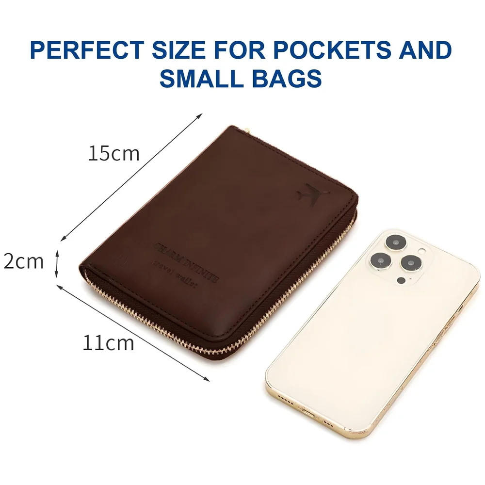 Passport Cover Case with Zip, 2 Passport Slots, 3 Credit Card, Boarding Pass, 2 Sim Slot Oragniser Pouch for Travel, Pocket Size - 15 Cm x 11 Cm PU Leather Black