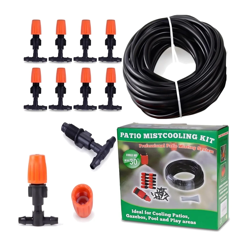Garden Mist Cooling Kit 30ft Hose 10 Nozzles for Patio Porch DIY
