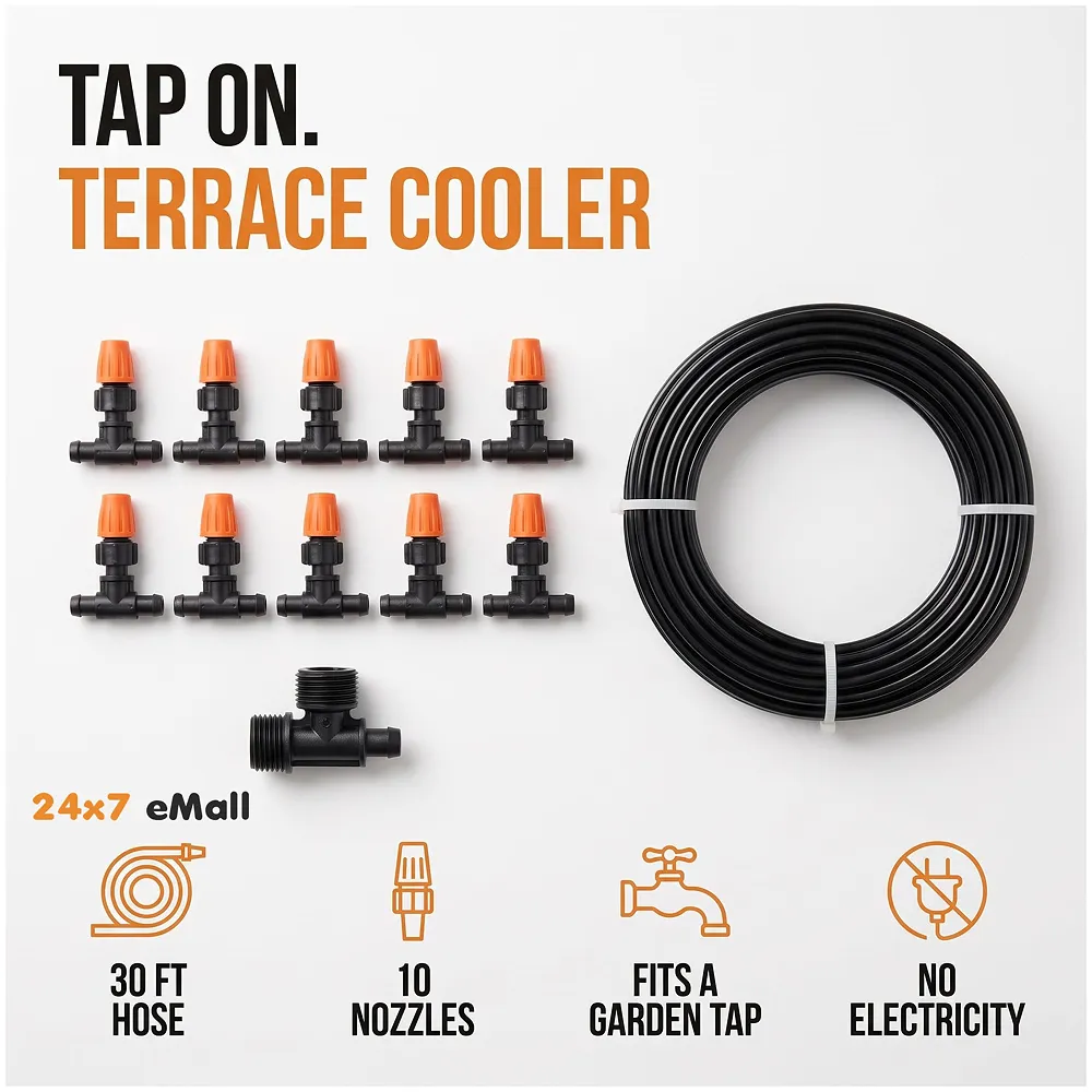Garden Mist Cooling Kit 30ft Hose 10 Nozzles for Patio Porch DIY