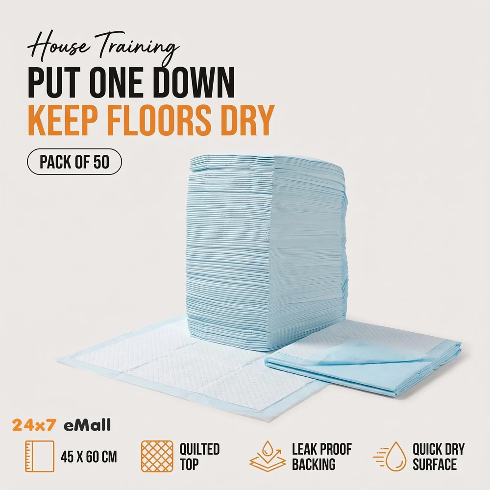 50 Pcs Puppy Training Pad ~ Pee Pads Potty Training 45 X 60 CMS, 50 pc Packing