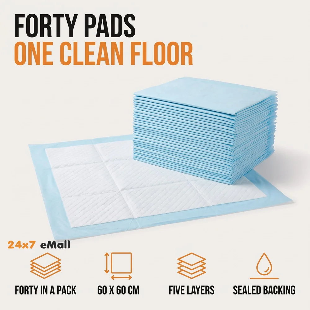 40 Pc Large Puppy Pee Pad ~ Pee Pads Ideal for House Breaking and Potty Training Large 60 x 60 CMS, 40pcs - 24 inch x 24 inch