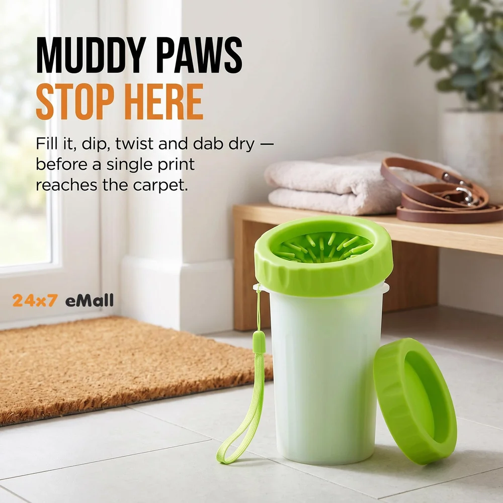 Small Breeds Portable Durable Cleaning Cup with Silicone Bristles Pet Paw Cleaner, 1 Piece