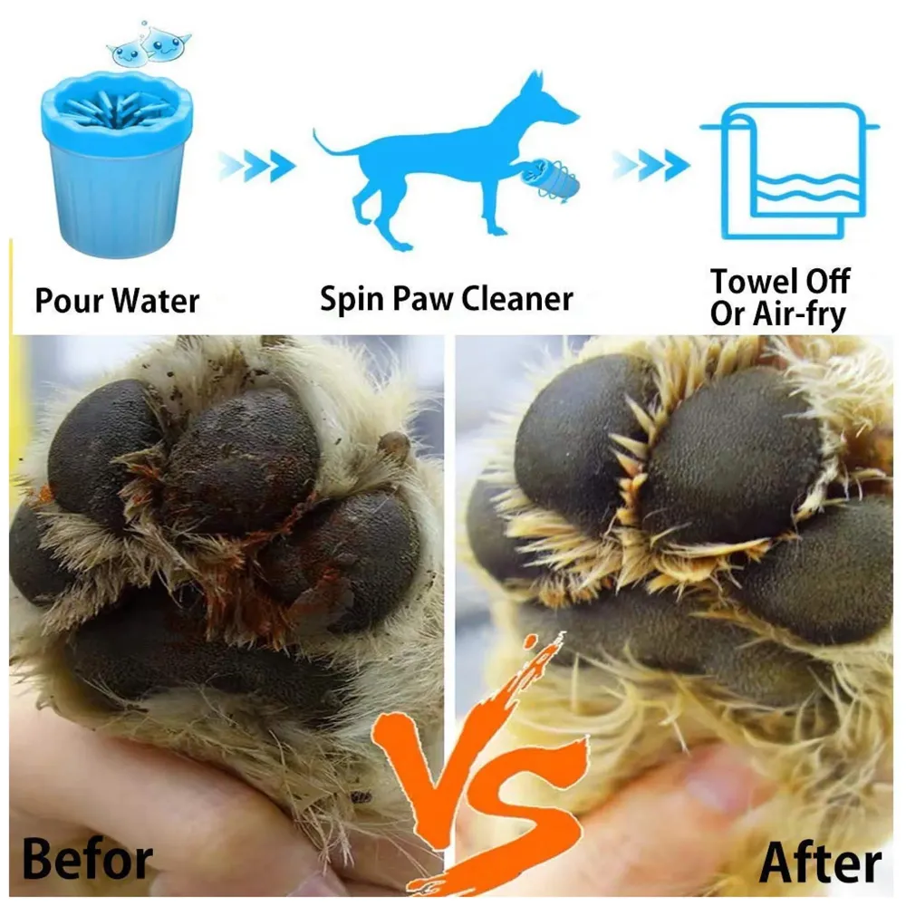 Portable Pet Paw Cleaner/Washer, Durable Cleaning Cup With Silicone Bristles, Quickly Scrub and Wash Muddy Dirty Paws and Feet, Small to Medium Large Dog Breeds (Large Breeds Blue)