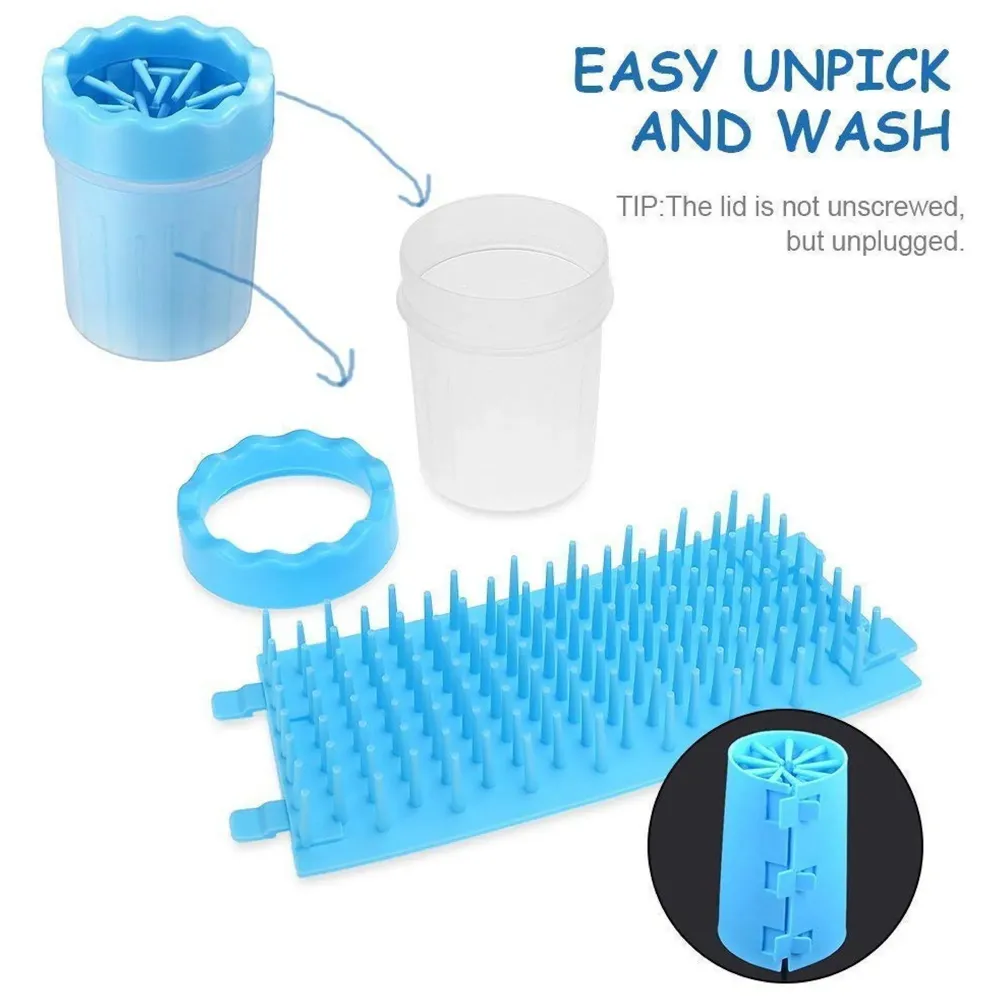 Portable Pet Paw Cleaner/Washer, Durable Cleaning Cup With Silicone Bristles, Quickly Scrub and Wash Muddy Dirty Paws and Feet, Small to Medium Large Dog Breeds (Large Breeds Blue)