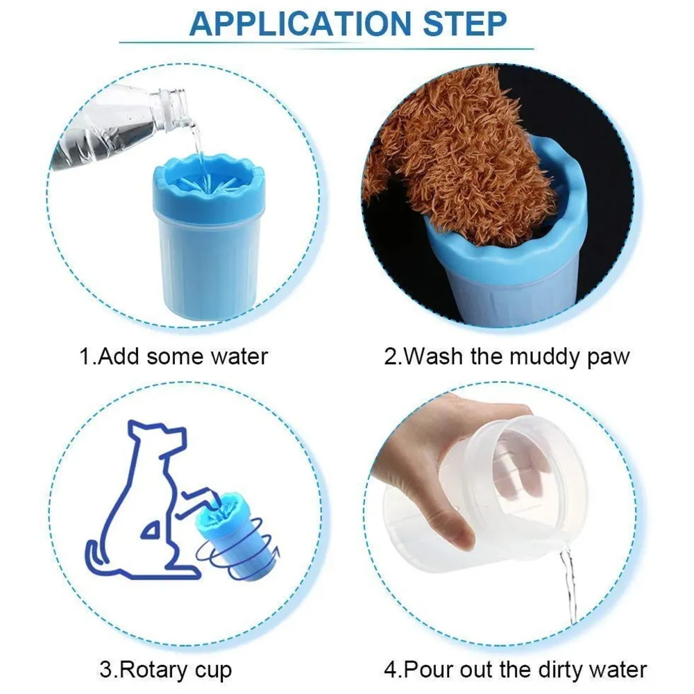 Portable Pet Paw Cleaner/Washer, Durable Cleaning Cup With Silicone Bristles, Quickly Scrub and Wash Muddy Dirty Paws and Feet, Small to Medium Large Dog Breeds (Large Breeds Blue)