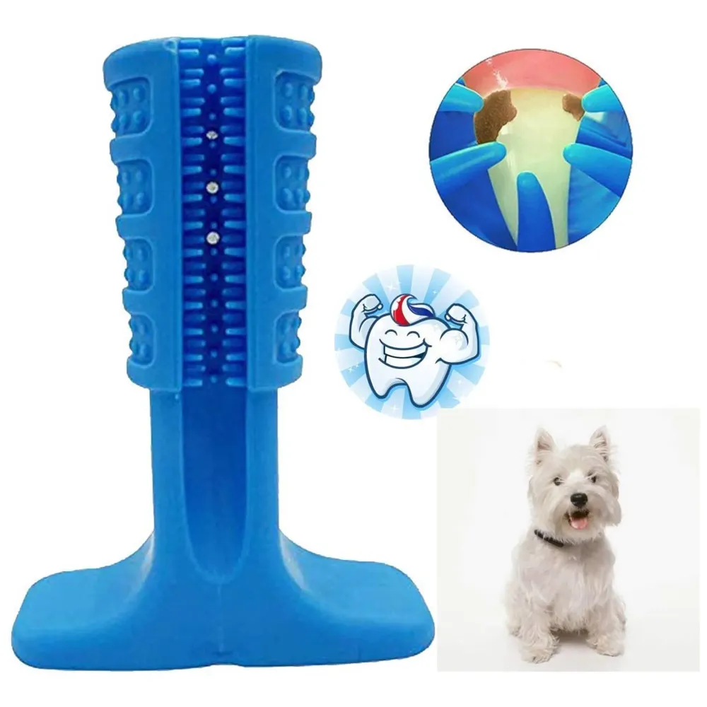 Dog Toothbrush Stick-Puppy Dental Care Brushing Stick Effective Doggy Teeth Cleaning Massager Nontoxic Natural Rubber Bite Resistant Chew Toys for Dogs Pets (Small Breeds Blue)