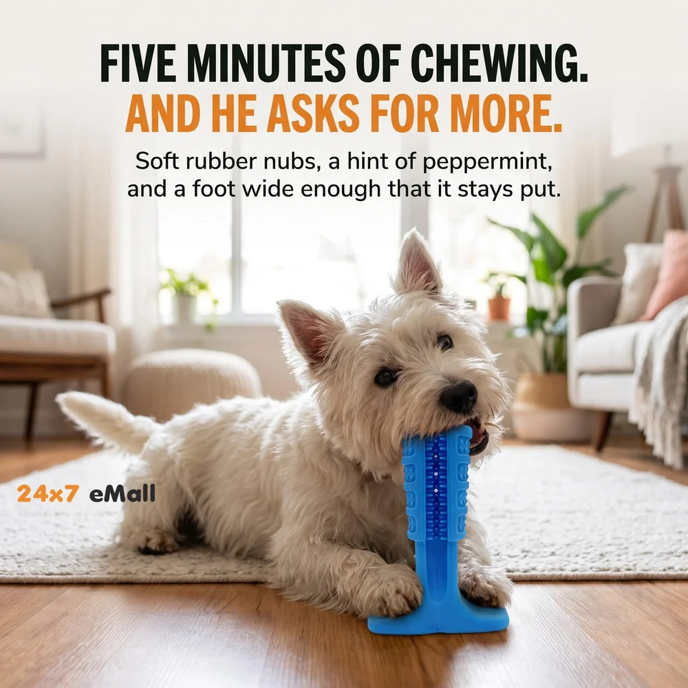 Dog Toothbrush Stick-Puppy Dental Care Brushing Stick Effective Doggy Teeth Cleaning Massager Nontoxic Natural Rubber Bite Resistant Chew Toys for Dogs Pets (Small Breeds Blue)