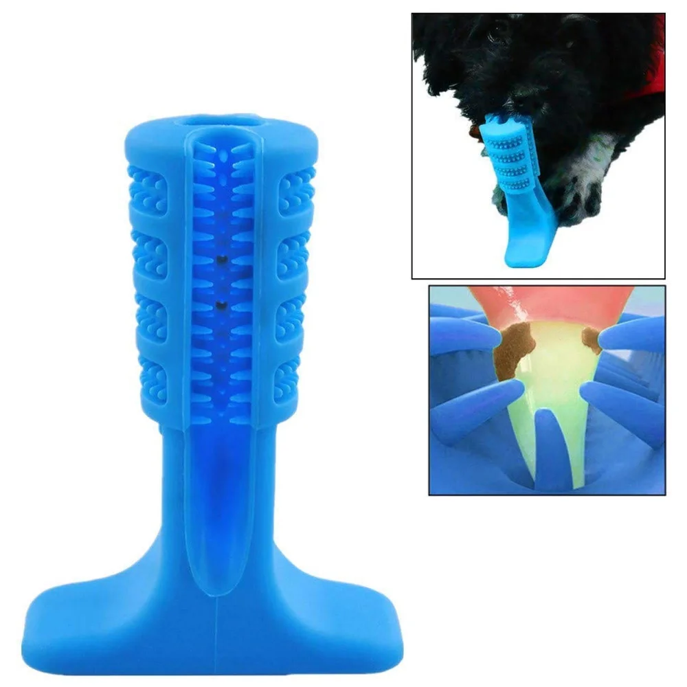 Dog Toothbrush Stick-Puppy Dental Care Brushing Stick Effective Doggy Teeth Cleaning Massager Nontoxic Natural Rubber Bite Resistant Chew Toys for Dogs Pets (Small Breeds Blue)