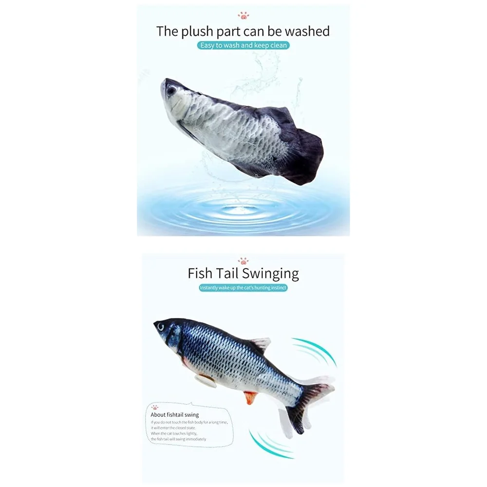 2-Piece Electric Jumping Fish Cat Toy – Interactive Wagging Tail Plush for Indoor Cats and Kittens – USB Rechargeable Flopping Fish Premium