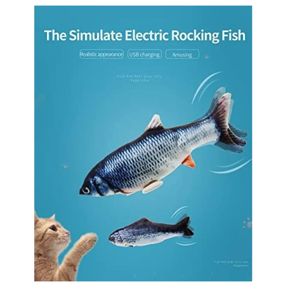 2-Piece Electric Jumping Fish Cat Toy – Interactive Wagging Tail Plush for Indoor Cats and Kittens – USB Rechargeable Flopping Fish