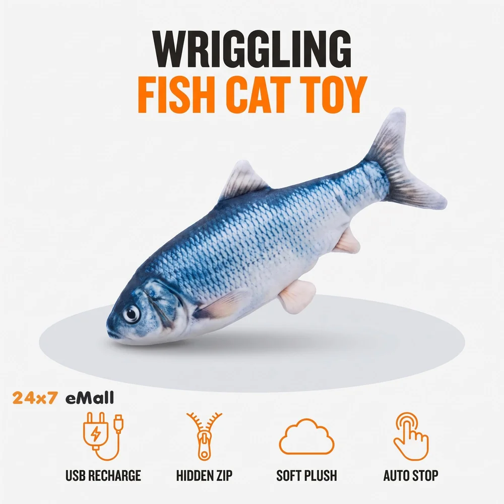 Simulation Jumping Electric Fish Cat Toys for Kittens, Wagging Fish Tail Toy, Cat Plush Toy,Cat Toy,Catnip Toy, USB Powered,Simulation Catfish Toy