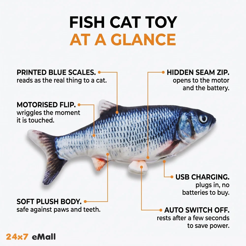 Simulation Jumping Electric Fish Cat Toys for Kittens, Wagging Fish Tail Toy, Cat Plush Toy,Cat Toy,Catnip Toy, USB Powered,Simulation Catfish Toy