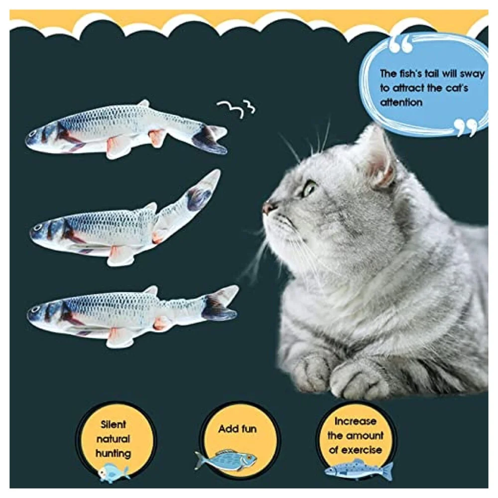 Simulation Jumping Electric Fish Cat Toys for Kittens, Wagging Fish Tail Toy, Cat Plush Toy,Cat Toy,Catnip Toy, USB Powered,Simulation Catfish Toy