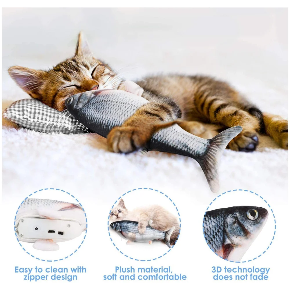 Simulation Jumping Electric Fish Cat Toys for Kittens, Wagging Fish Tail Toy, Cat Plush Toy,Cat Toy,Catnip Toy, USB Powered,Simulation Catfish Toy