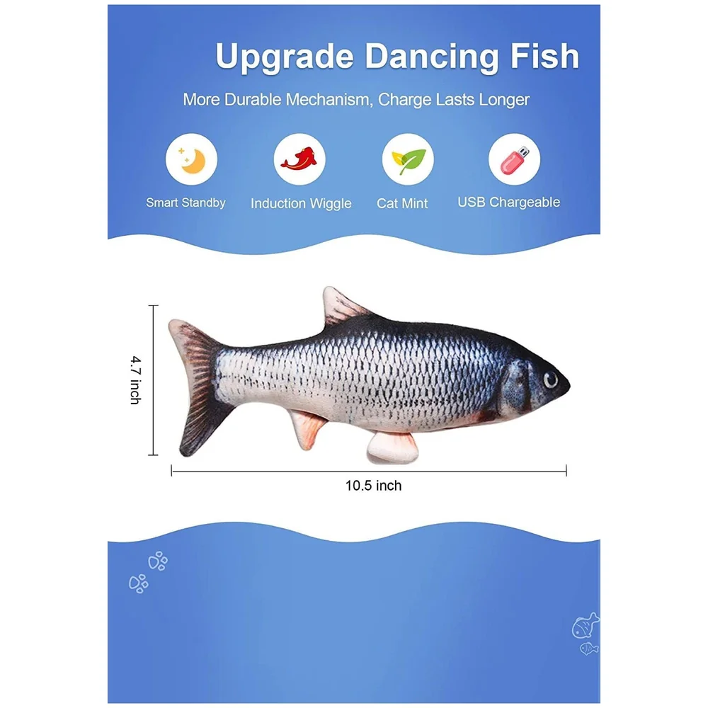 Simulation Jumping Electric Fish Cat Toys for Kittens, Wagging Fish Tail Toy, Cat Plush Toy,Cat Toy,Catnip Toy, USB Powered,Simulation Catfish Toy