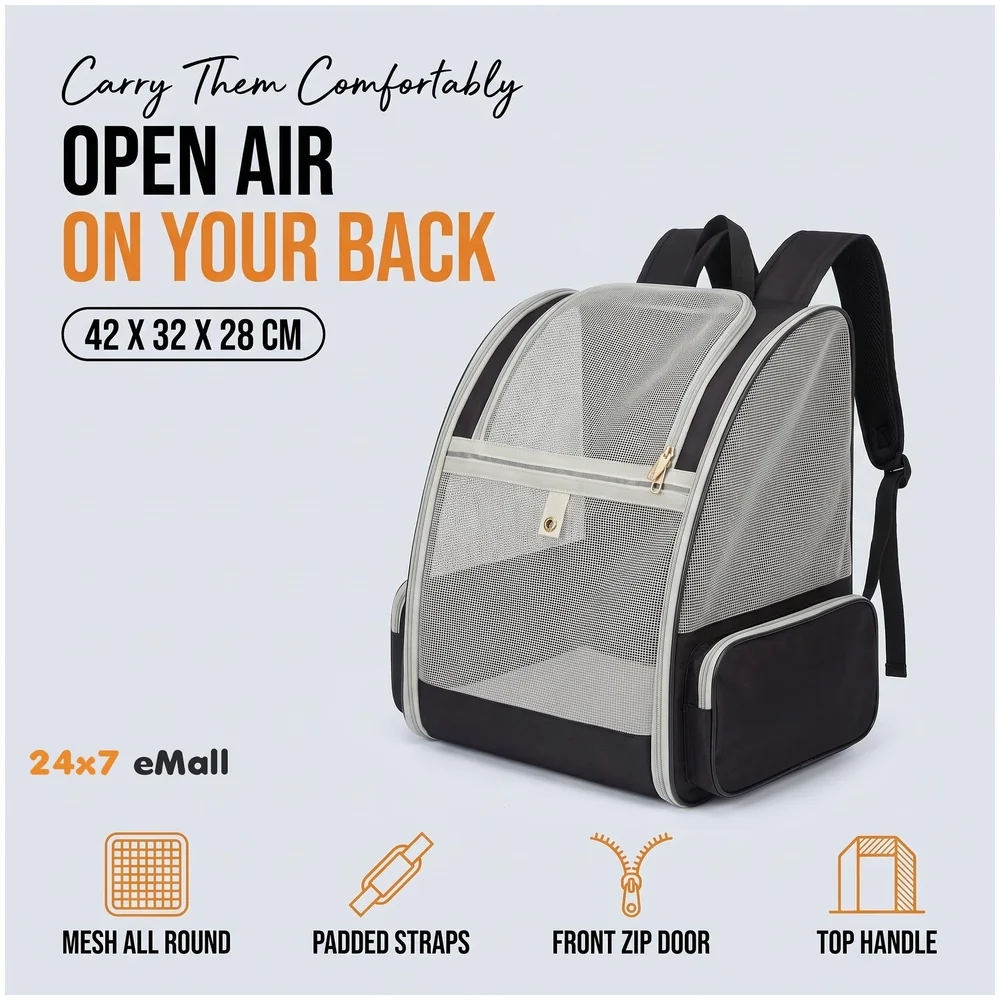 Pet Carrier Backpack Ventilated Mesh Black 7 Kg for Dogs Cats