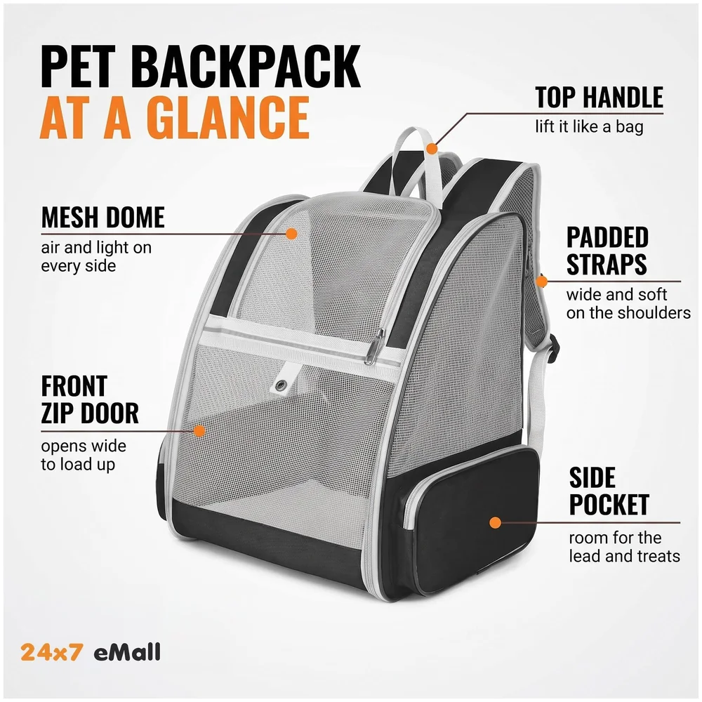 Pet Carrier Backpack Ventilated Mesh Black 7 Kg for Dogs Cats