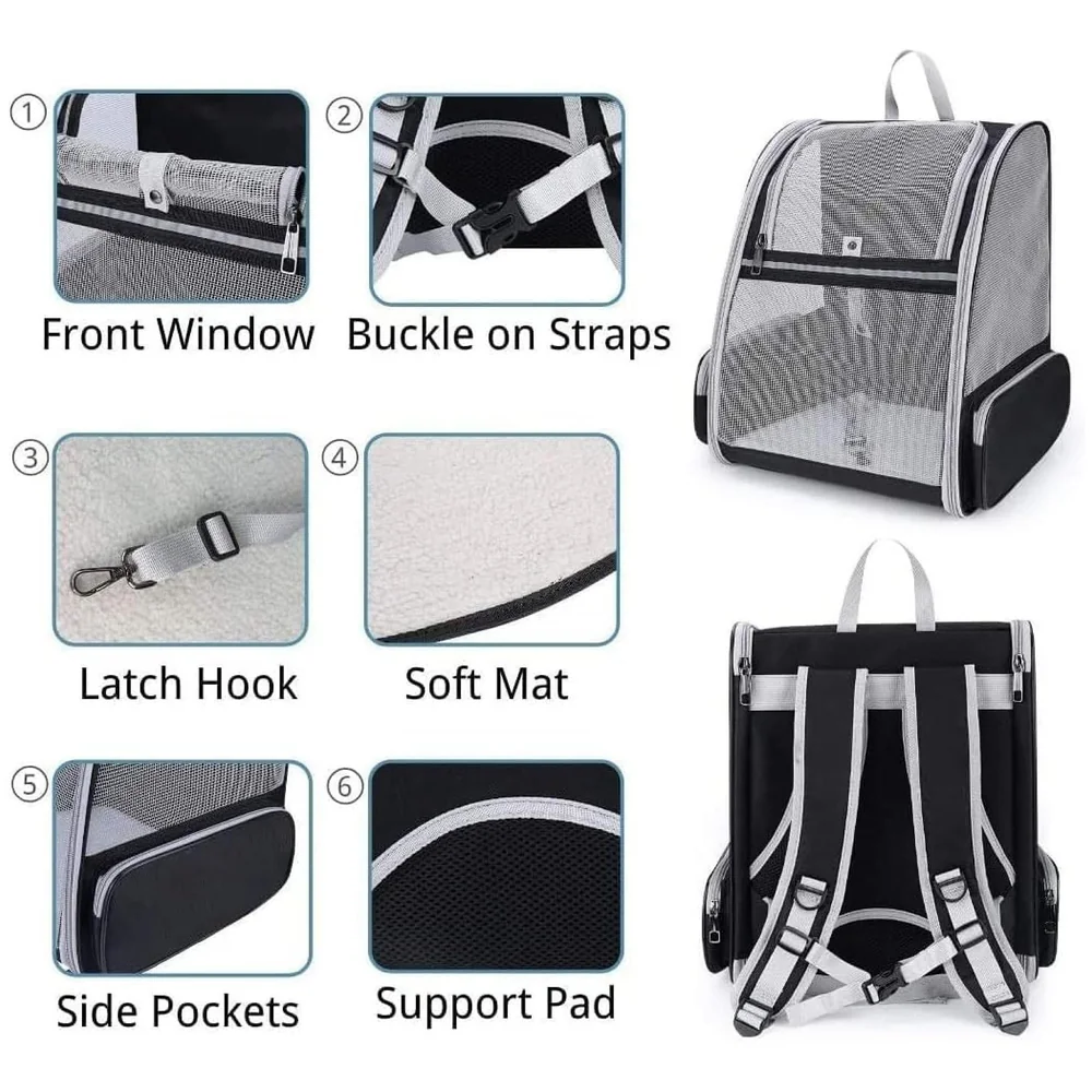 Pet Carrier Backpack Ventilated Mesh Black 7 Kg for Dogs Cats