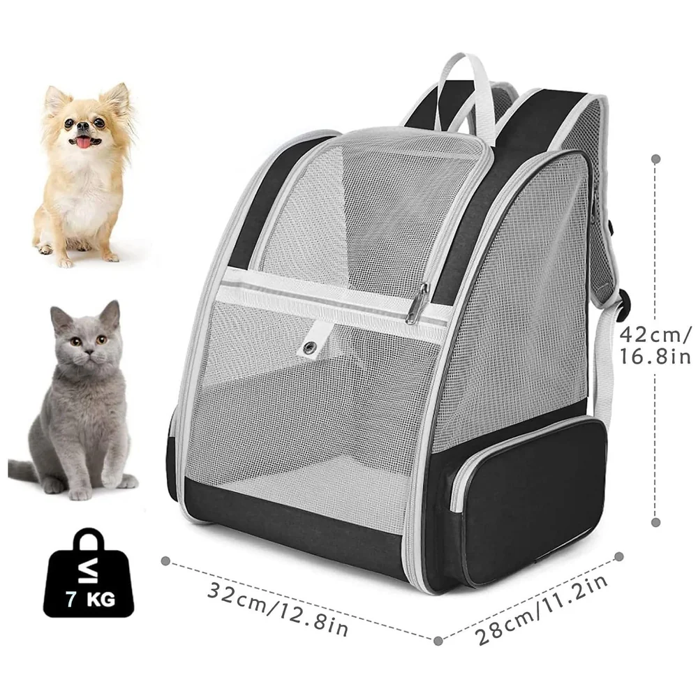 Pet Carrier Backpack Ventilated Mesh Black 7 Kg for Dogs Cats