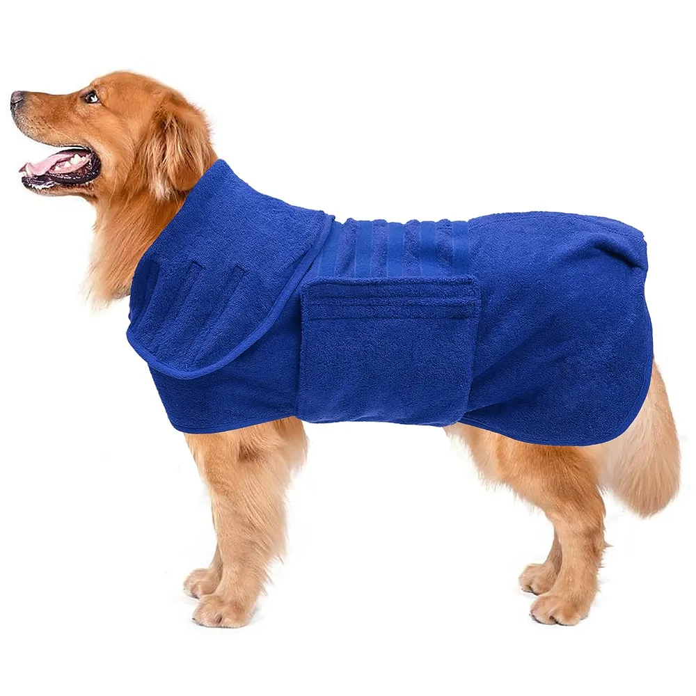 Morezi Dog Robe - Blue, XL - Towel Bathrobe Gown Super Absorbent, Double Value - for Small, Medium, Large Dogs - Drying Coat, Wrap Style