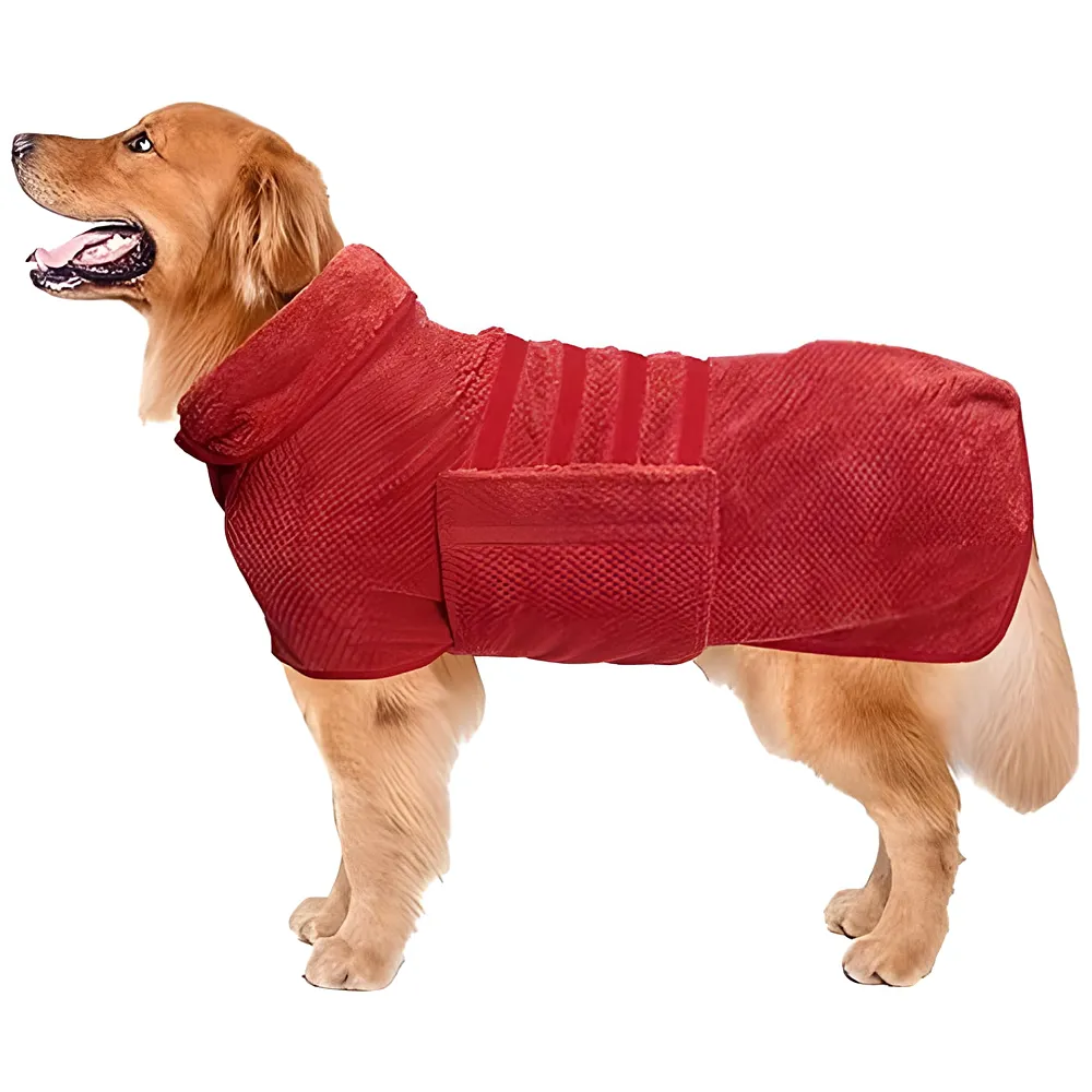 Morezi Dog Robe - Red, XL - Towel Bathrobe Gown Super Absorbent, Double Value - for Small, Medium, Large Dogs - Drying Coat, Wrap Style