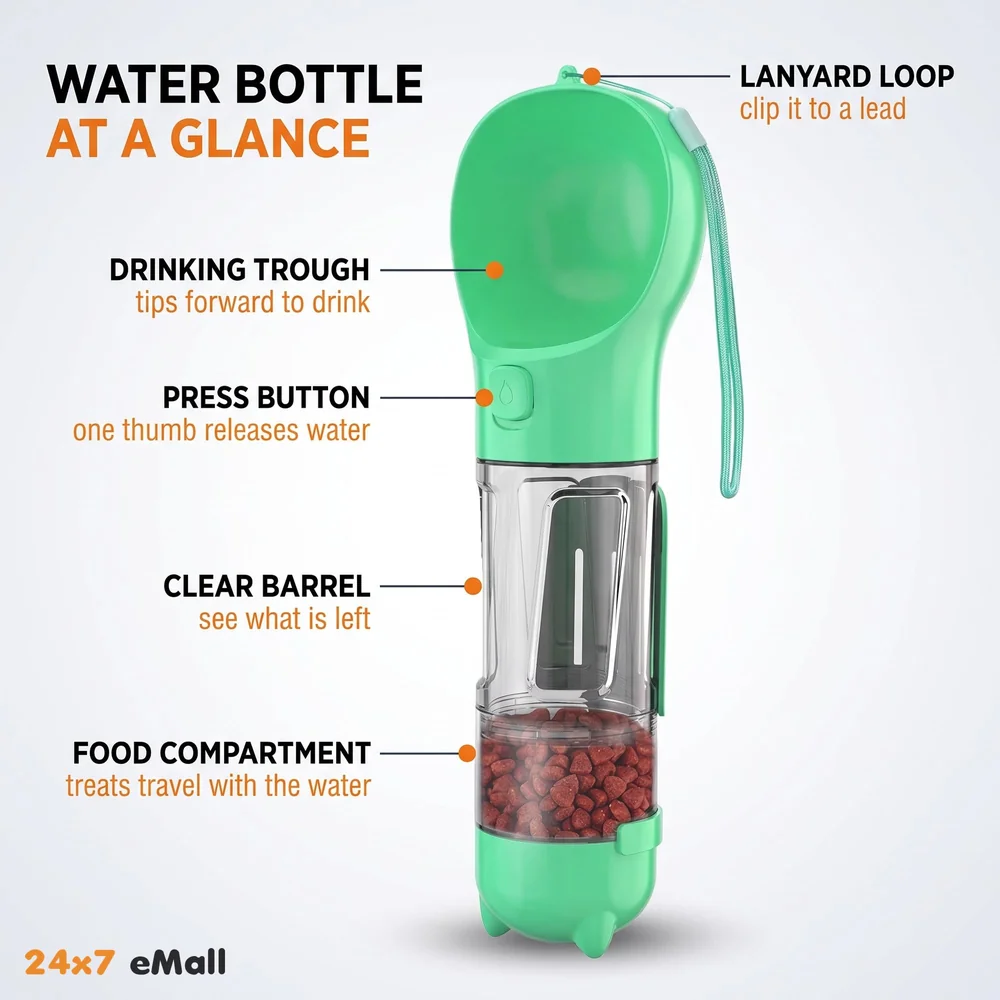 Leak-Free, Portable Water Bottles for Dogs Water Dispenser with Feeding and Drinking Features for Dogs Lightweight Canine Pet Water Dispenser for Travel and Walking, 300ml
