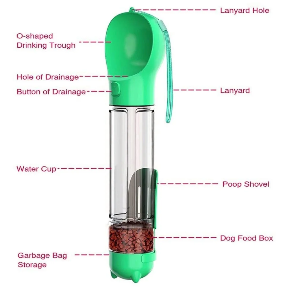 Leak-Free, Portable Water Bottles for Dogs Water Dispenser with Feeding and Drinking Features for Dogs Lightweight Canine Pet Water Dispenser for Travel and Walking, 300ml