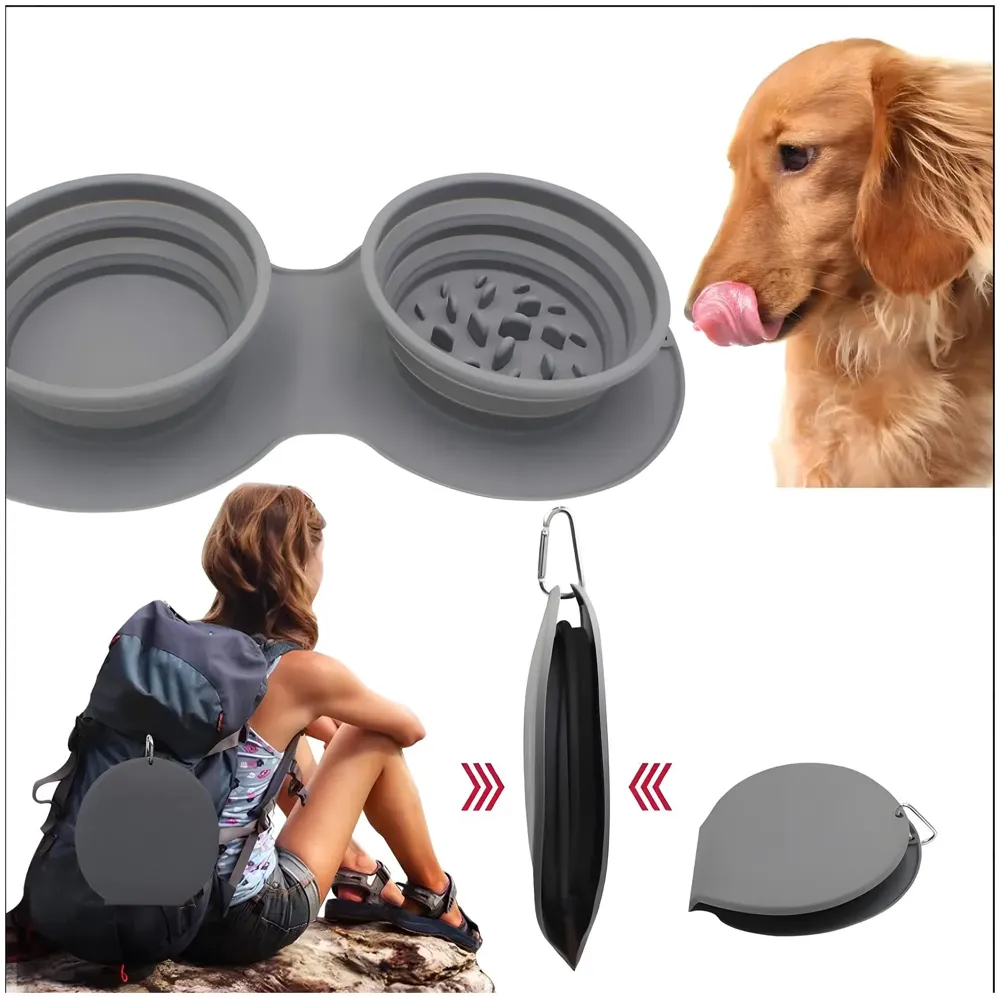 Foldable Collapsible Pet Bowl Dog Water and Food Bowl No Spill No-Slip Pet Water Dispenser 1.5L Slow Drinking Bowl for Dogs and Cats Silicone - 36cm x 5.5cm