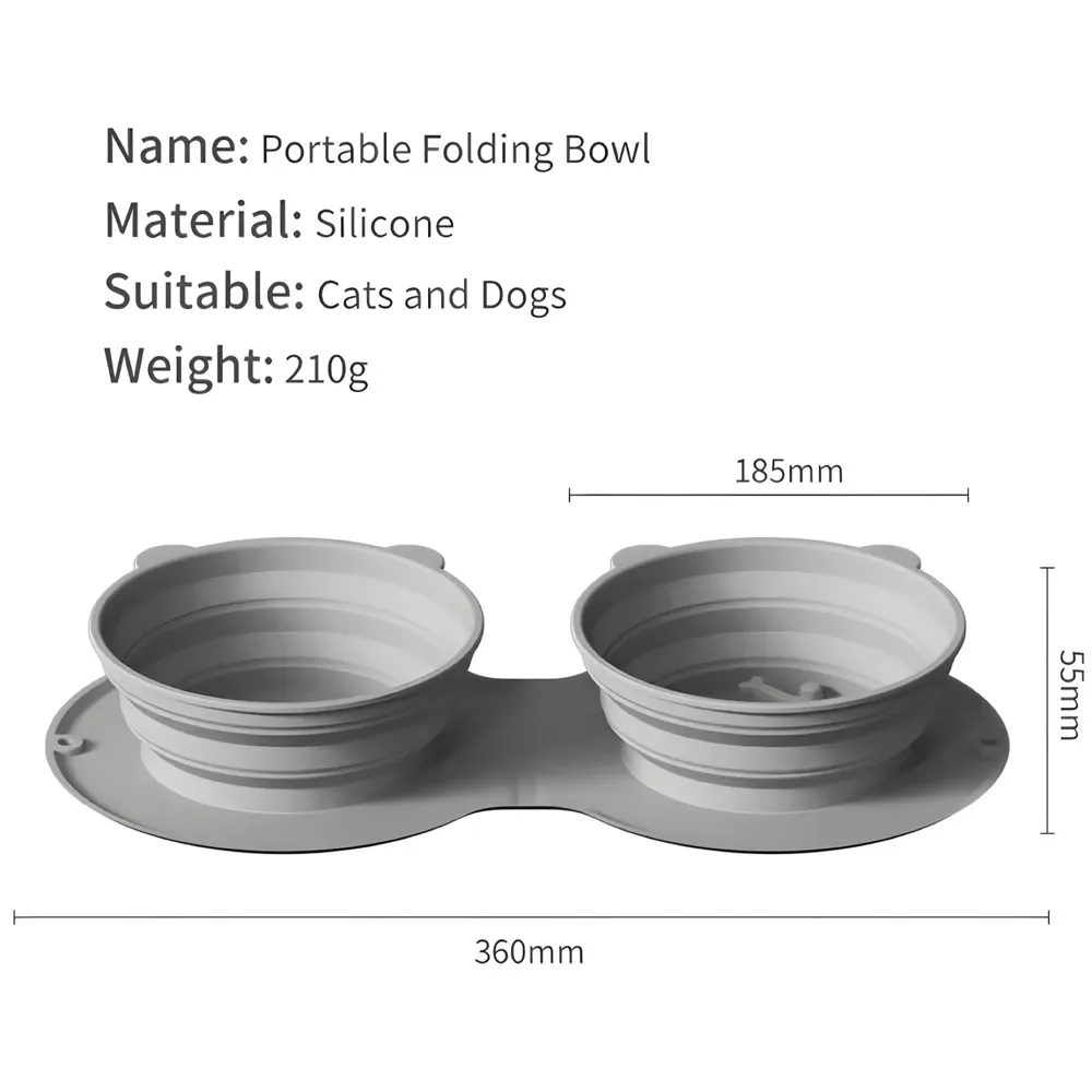 Foldable Collapsible Pet Bowl Dog Water and Food Bowl No Spill No-Slip Pet Water Dispenser 1.5L Slow Drinking Bowl for Dogs and Cats Silicone - 36cm x 5.5cm