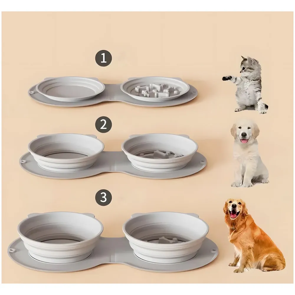Foldable Collapsible Pet Bowl Dog Water and Food Bowl No Spill No-Slip Pet Water Dispenser 1.5L Slow Drinking Bowl for Dogs and Cats Silicone - 36cm x 5.5cm