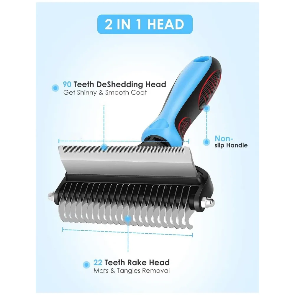 Pet Grooming Brush, 2 in 1 Deshedding Tool & Undercoat Rake Dematting Comb for Removing Mats & Tangles, Reduces Shedding up to 95%, Ideal For All Hair Types And Breeds