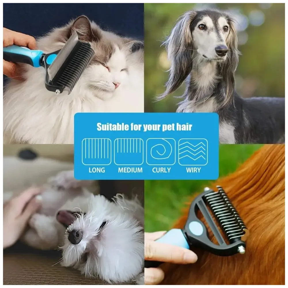 Pet Grooming Brush, 2 in 1 Deshedding Tool & Undercoat Rake Dematting Comb for Removing Mats & Tangles, Reduces Shedding up to 95%, Ideal For All Hair Types And Breeds