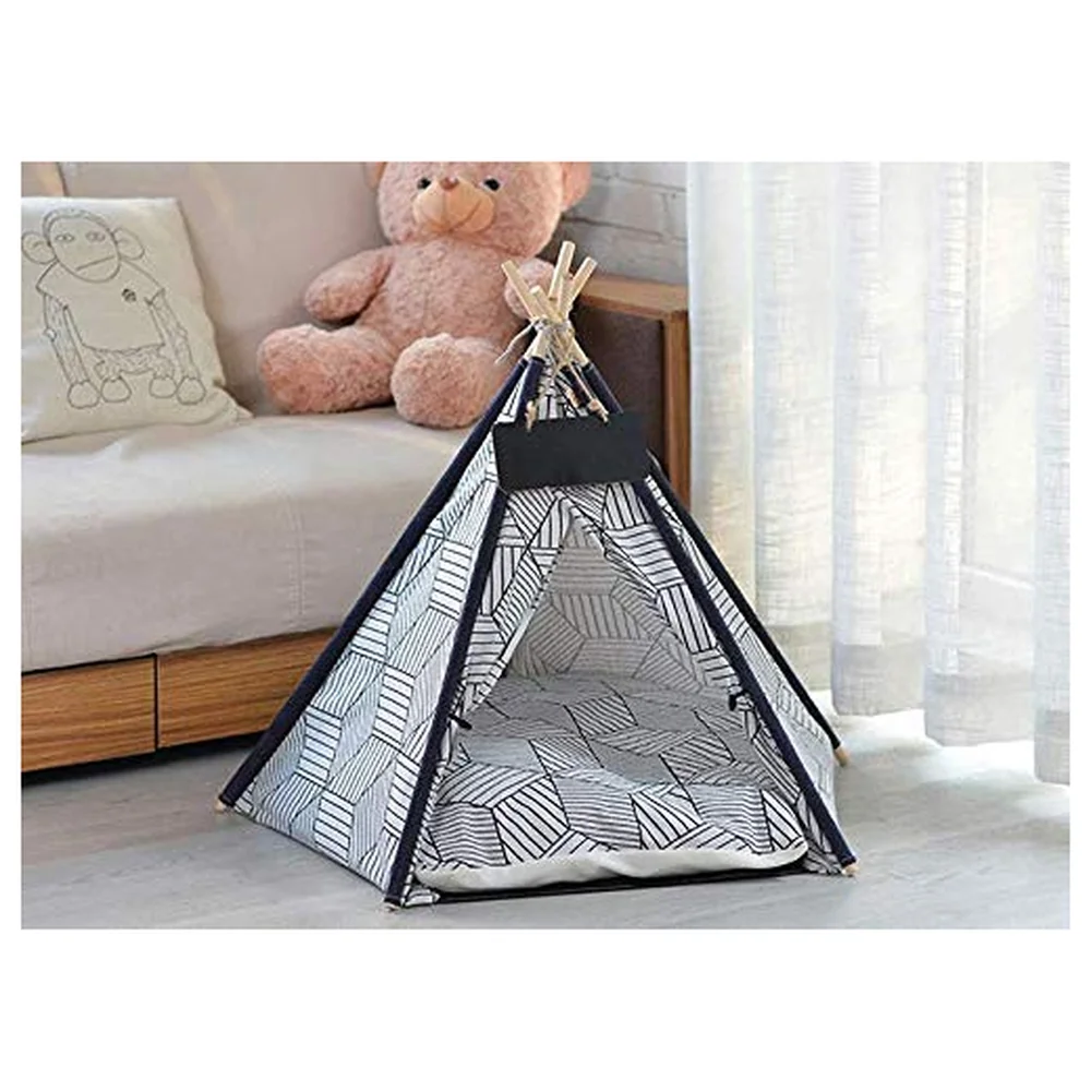 Pet Tent House Canopy 60 x 50 cm Cotton Canvas with Cushion Bed