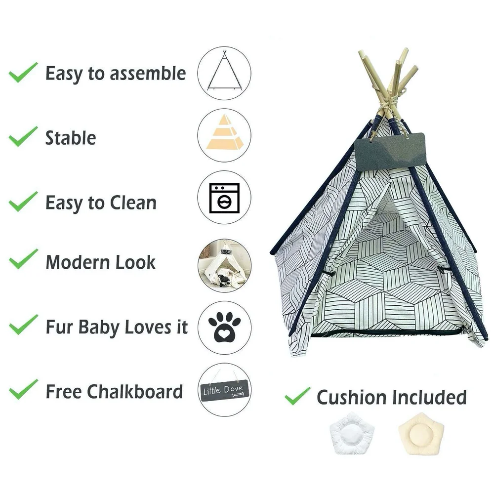 Pet Tent House Canopy 60 x 50 cm Cotton Canvas with Cushion Bed