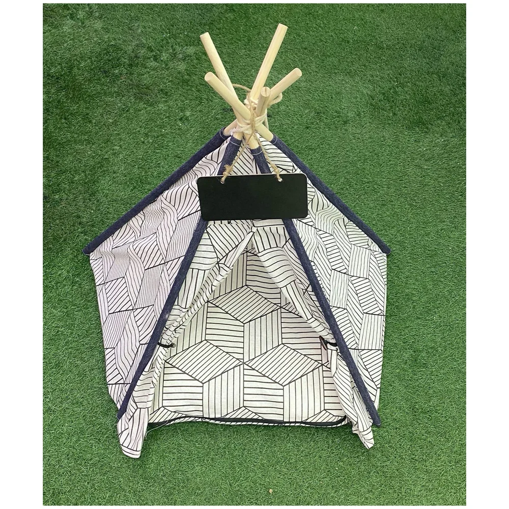 Pet Tent House Canopy 60 x 50 cm Cotton Canvas with Cushion Bed
