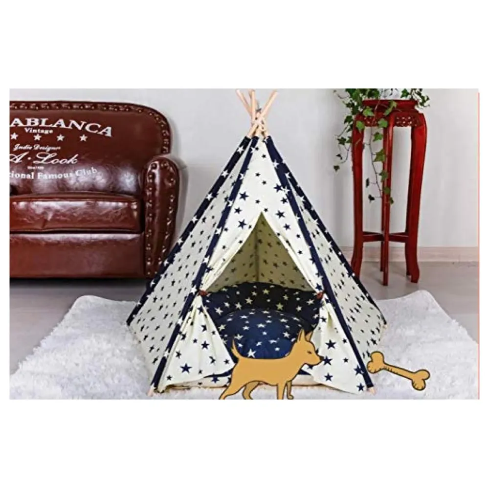 Stars Pet Tent House Canopy Dog & Cat Bed with Cushion- Luxury Dog Tents & Pet Houses with Cushion & Blackboard for Name 60cm X 50cm