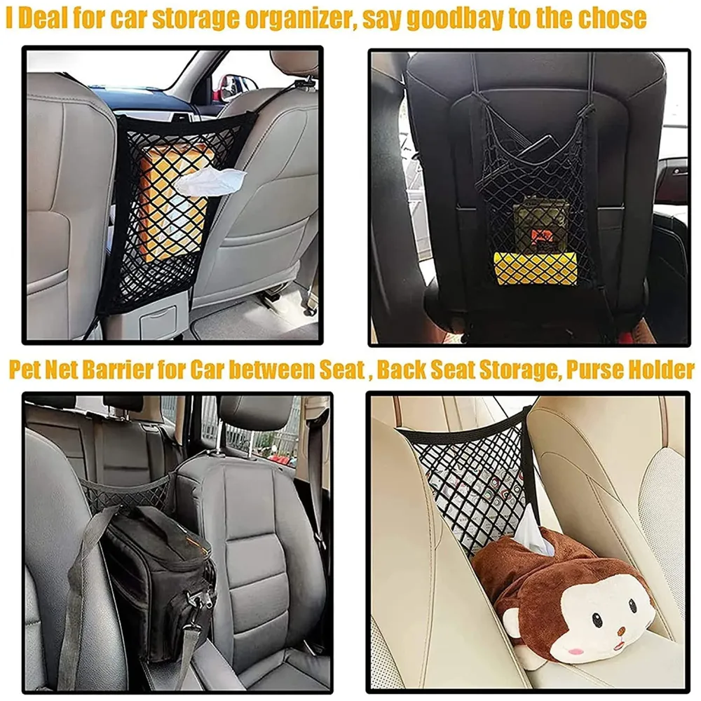 Dog Car Net Barrier Pet Barrier with Auto Safety Mesh Organizer | Baby Stretchable Storage Bag Universal for Cars, SUVs -Easy Install, Car Divider for Driving Safely with Children & Pets