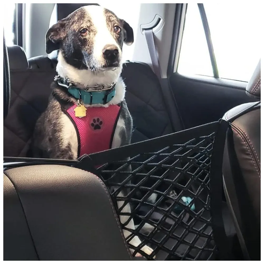 Dog Car Net Barrier Pet Barrier with Auto Safety Mesh Organizer | Baby Stretchable Storage Bag Universal for Cars, SUVs -Easy Install, Car Divider for Driving Safely with Children & Pets