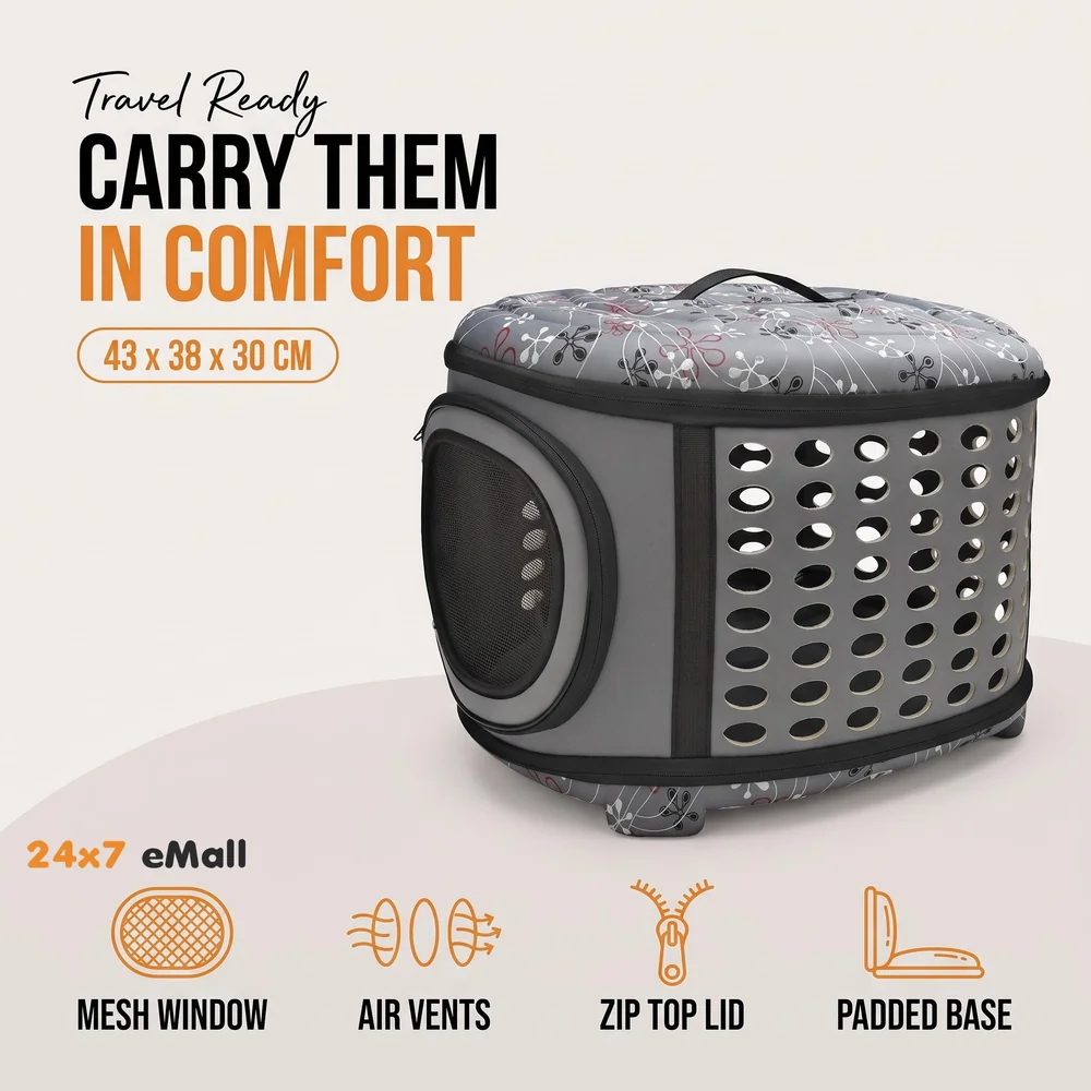 Portable Breathable EVA Car Soft Fabric Pet Carrier Folding Outdoor Storage Puppy Travel Transport Bag Pack for Dog Cat 43 x 38 x 30 cm (Charcoal)