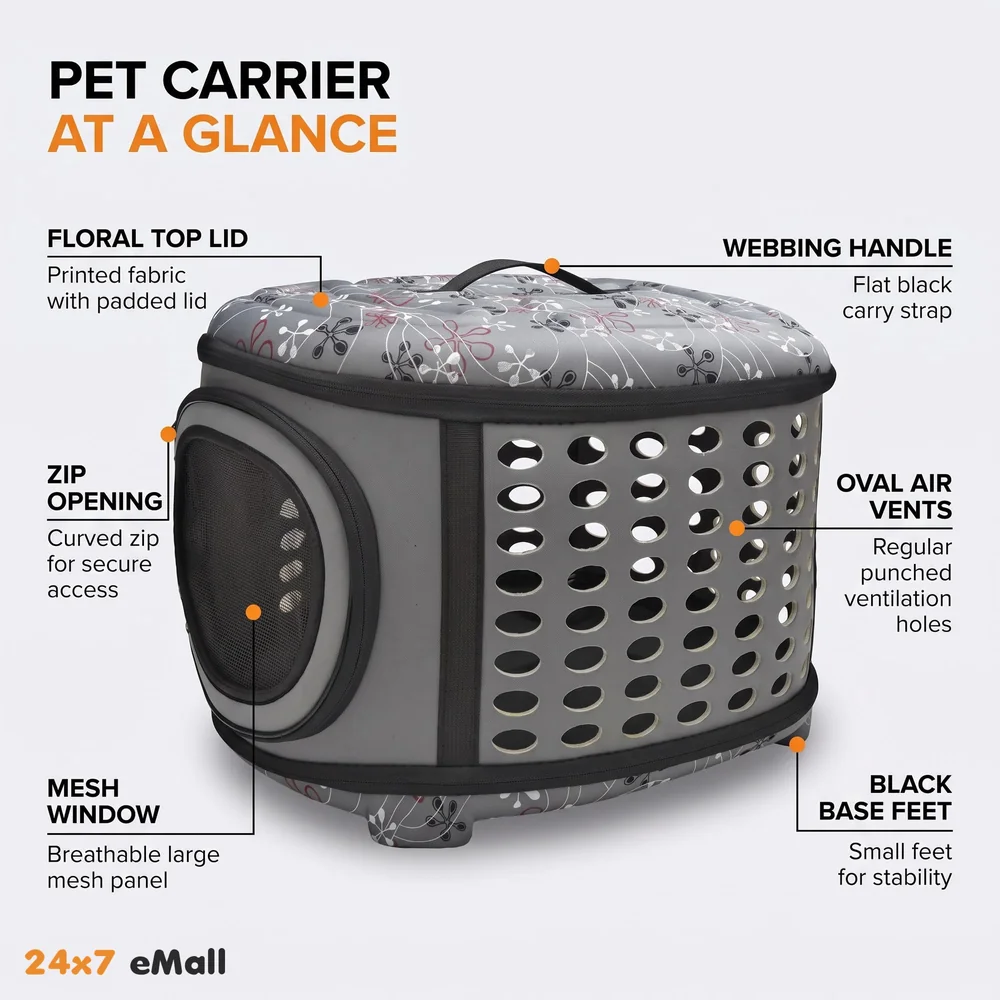 Portable Breathable EVA Car Soft Fabric Pet Carrier Folding Outdoor Storage Puppy Travel Transport Bag Pack for Dog Cat 43 x 38 x 30 cm (Charcoal)