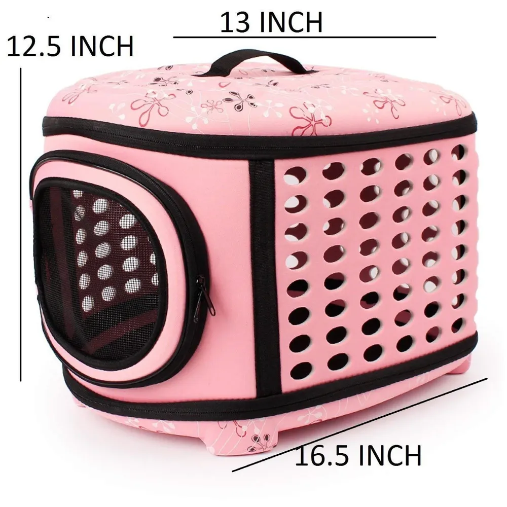 Portable Breathable EVA Car Soft Fabric Pet Carrier Folding Outdoor Storage Puppy Travel Transport Bag Pack for Dog Cat 43 x 38 x 30 cm (Pink)