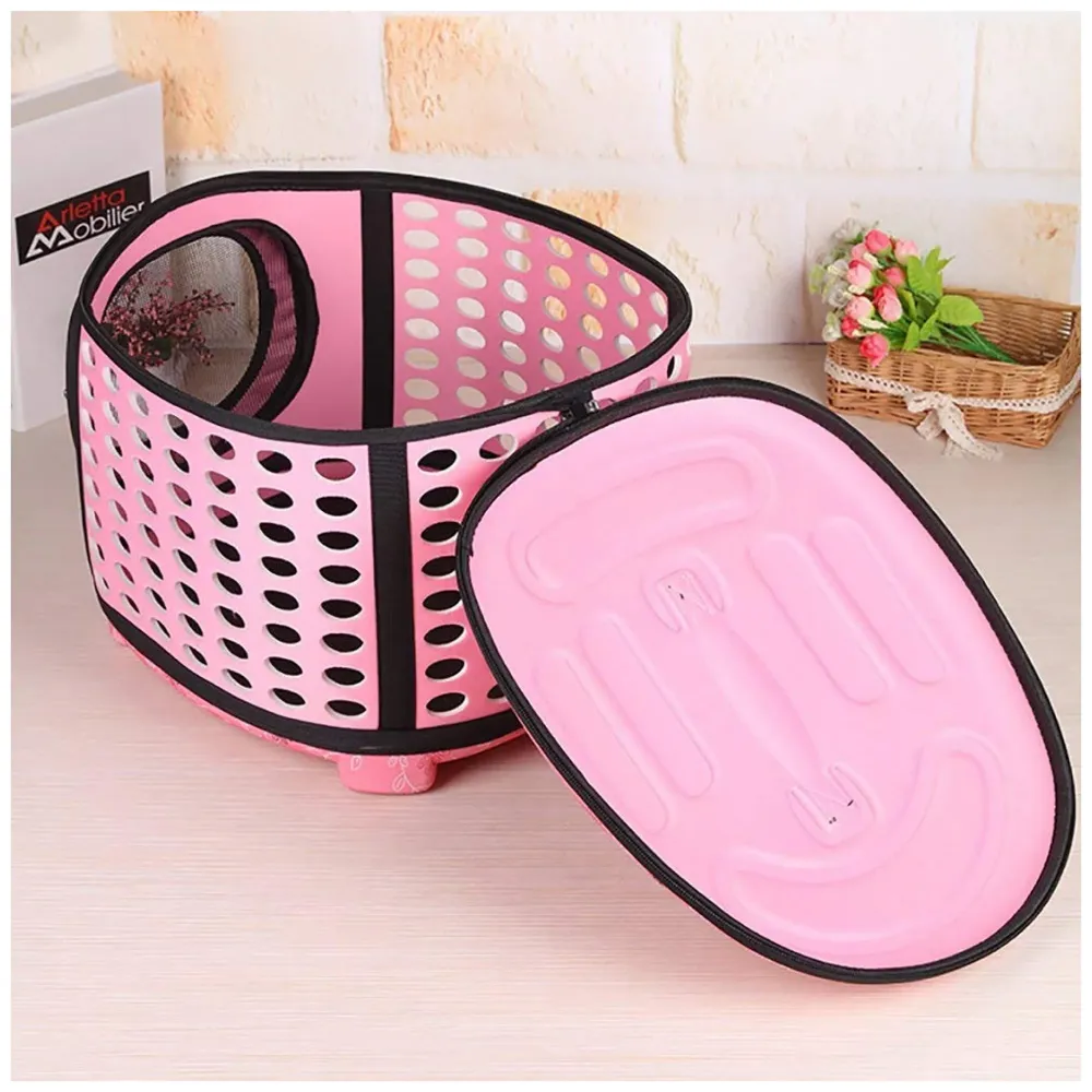 Portable Breathable EVA Car Soft Fabric Pet Carrier Folding Outdoor Storage Puppy Travel Transport Bag Pack for Dog Cat 43 x 38 x 30 cm (Pink)