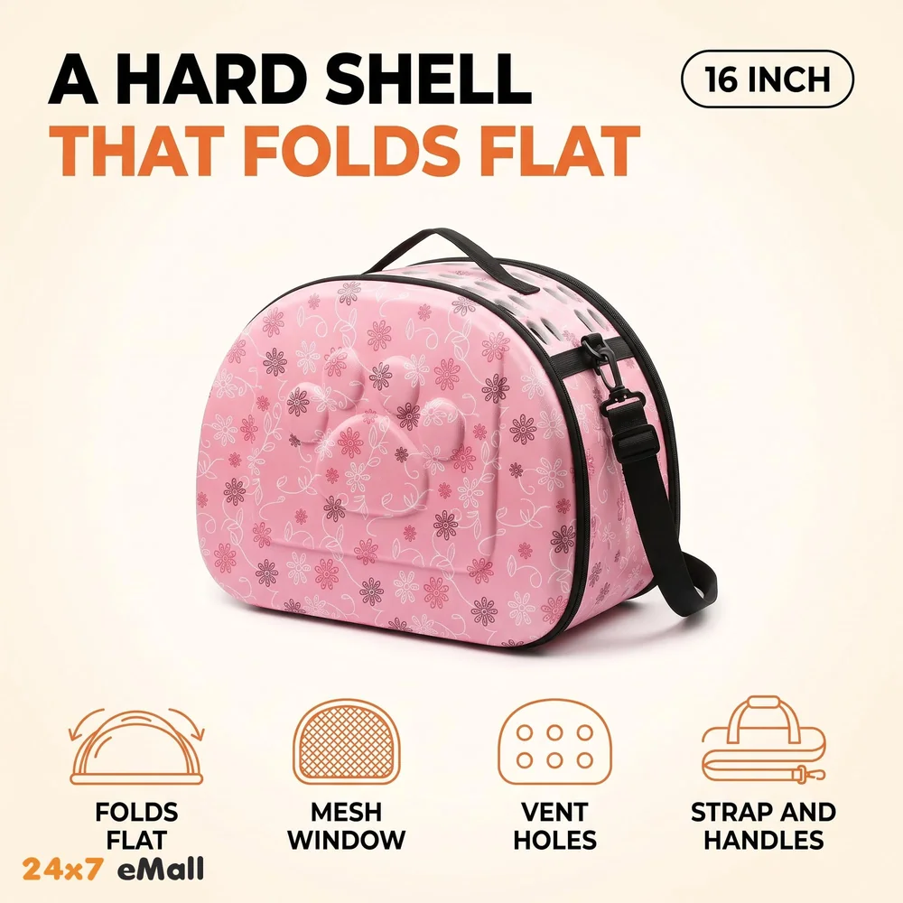 Pet Carrier, Hard Cover Portable Tote Soft Breathable Comfort Transport Shoulder Bag for Small cat Dog – 42 x 26 x 32cm (Pink)