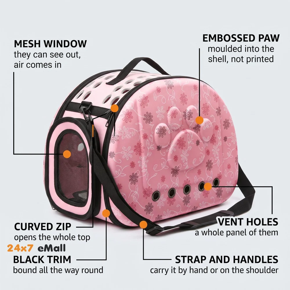 Pet Carrier, Hard Cover Portable Tote Soft Breathable Comfort Transport Shoulder Bag for Small cat Dog – 42 x 26 x 32cm (Pink)