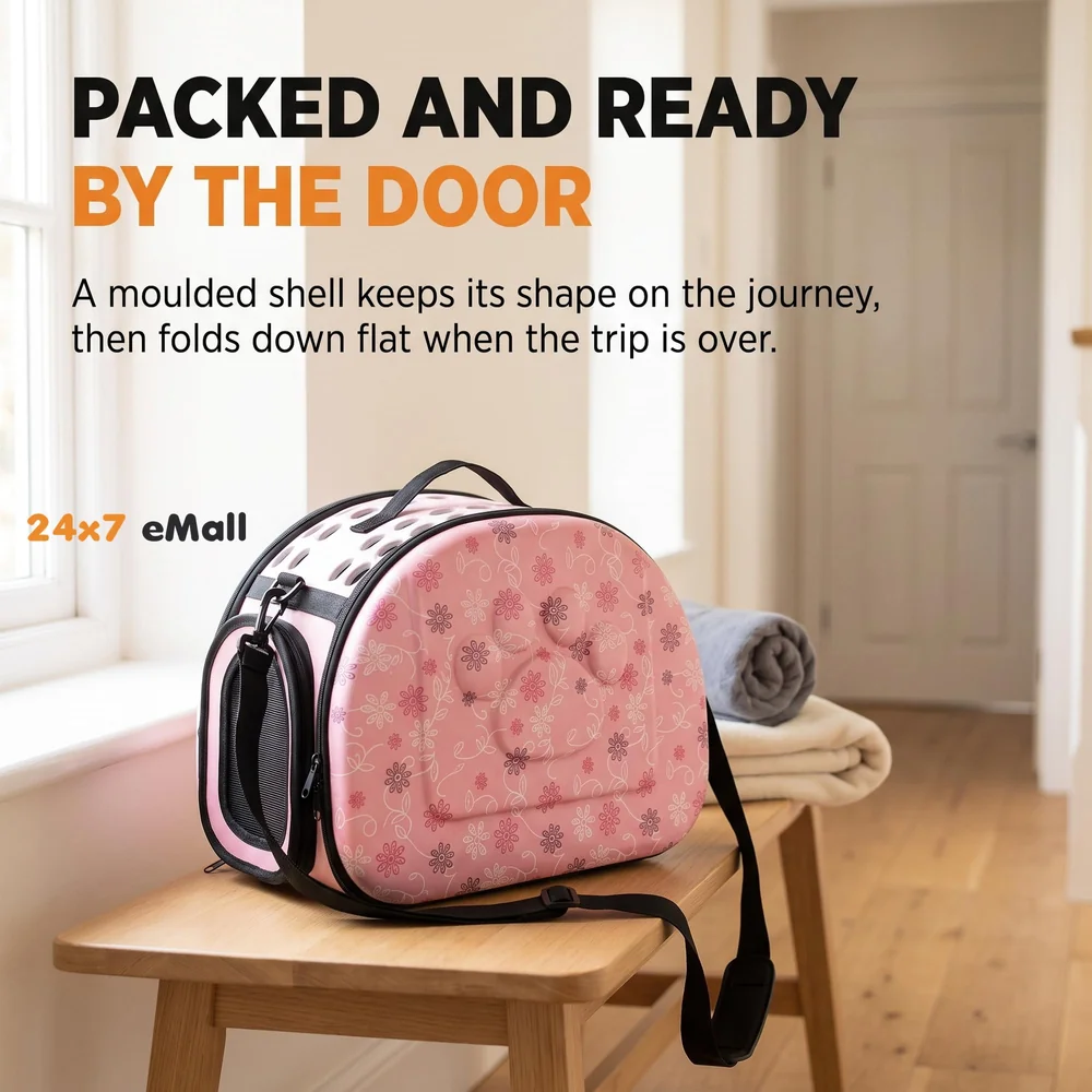 Pet Carrier, Hard Cover Portable Tote Soft Breathable Comfort Transport Shoulder Bag for Small cat Dog – 42 x 26 x 32cm (Pink)