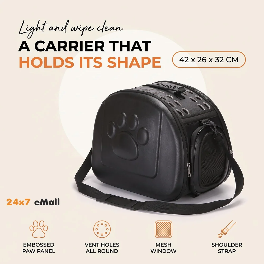Pet Carrier, Solid Colours Hard Cover Portable Tote Soft Breathable Comfort Transport Shoulder Bag for Small cat Dog – 42 x 26 x 32cm (Black)