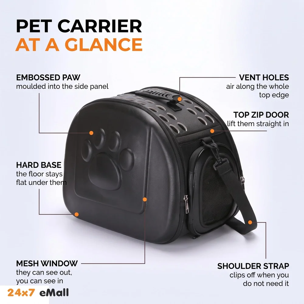 Pet Carrier, Solid Colours Hard Cover Portable Tote Soft Breathable Comfort Transport Shoulder Bag for Small cat Dog – 42 x 26 x 32cm (Black)