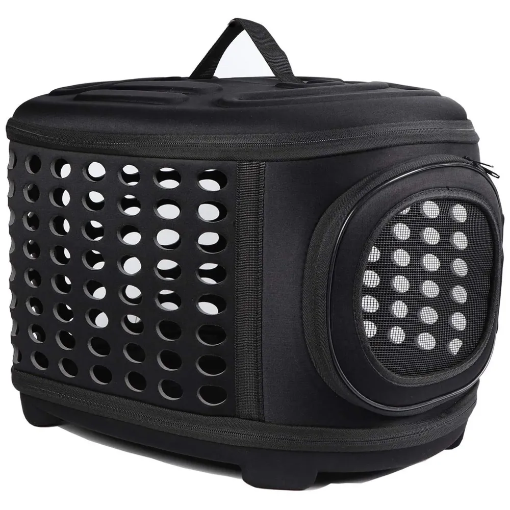 Portable Breathable EVA Car Soft Fabric Pet Carrier Folding Outdoor Storage Puppy Travel Transport Bag Pack for Dog Cat 43 x 38 x 30 cm (Black)