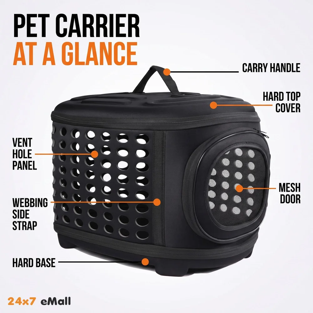 Portable Breathable EVA Car Soft Fabric Pet Carrier Folding Outdoor Storage Puppy Travel Transport Bag Pack for Dog Cat 43 x 38 x 30 cm (Black)